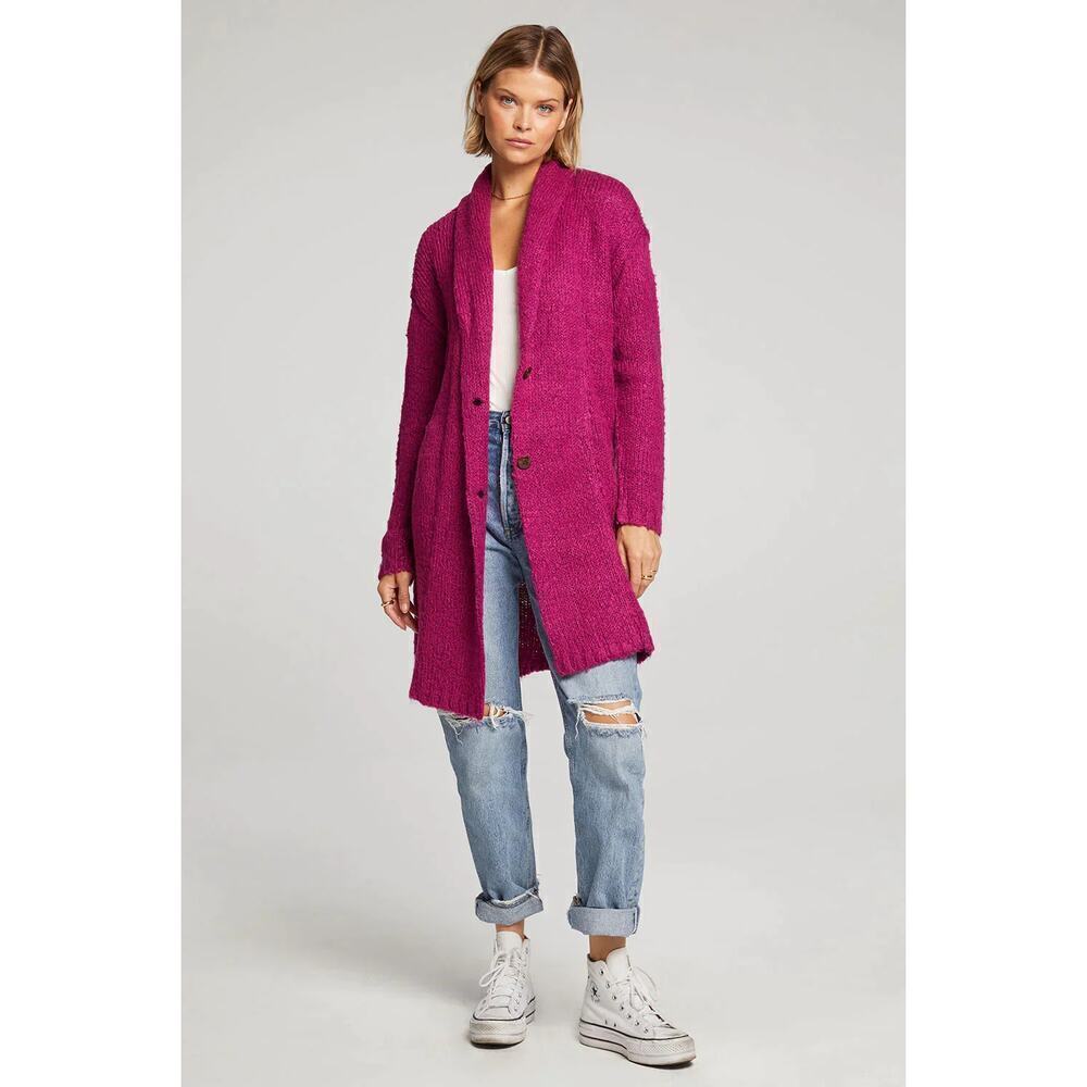 SALTWATER Luxe Desreeny Pink Long Cardigan Duster Sweater Size Small Magenta - Picture 1 of 8